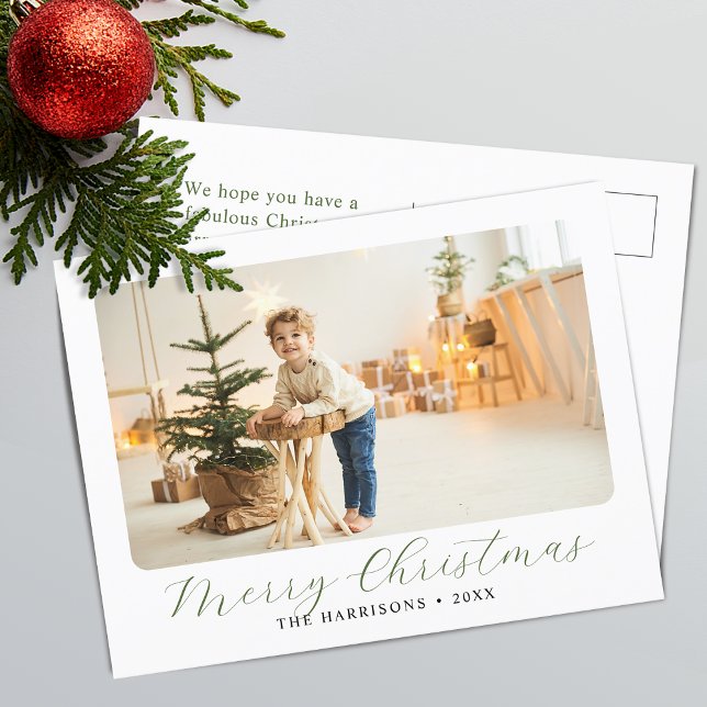Modern skript Julhälsning Foto Helg Vykort (Modern Script Merry Christmas Photo Holiday Postcard)