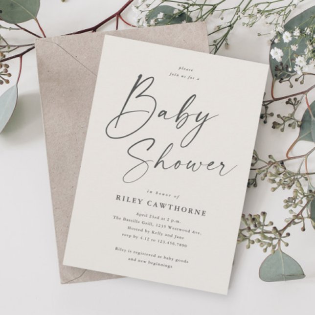 Modern skript Könsneutral baby shower Inbjudningar (Skapare uppladdad)