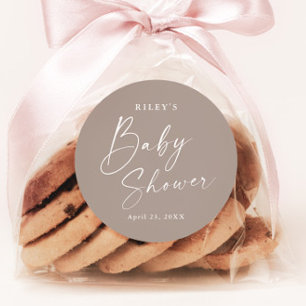 Modern Skript Könsneutral Baby Shower Runt Klistermärke