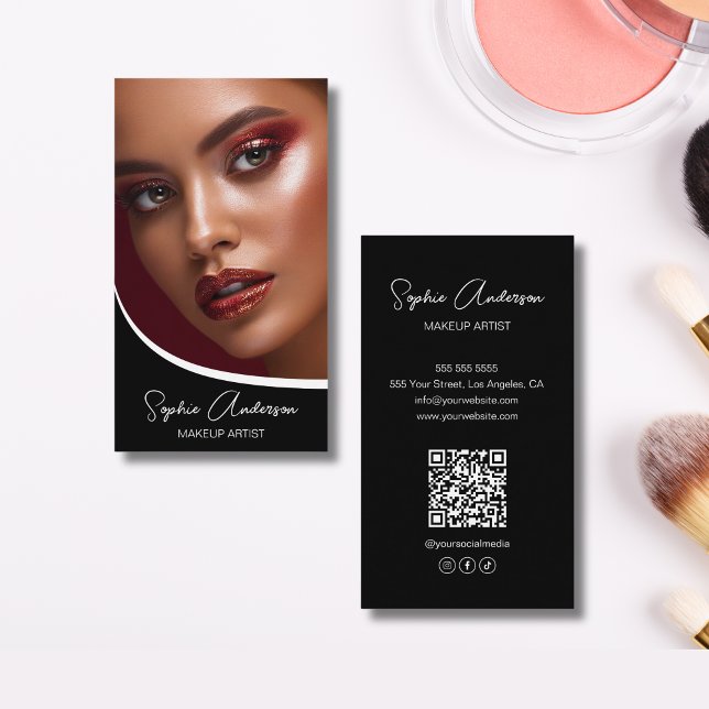 Modern skript Makeup Artist Black and White Visitkort (Modern Script Makeup Artist Black and White Business Card)