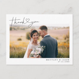 Modern skript med Heart Bröllop Tack Photo Vykort