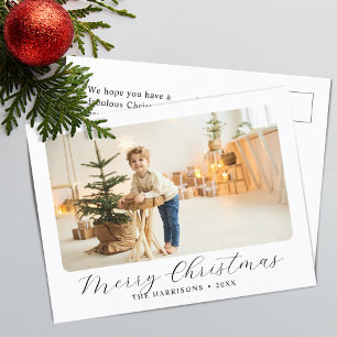 Modern skript Merry Christmas Foto Helg Vykort