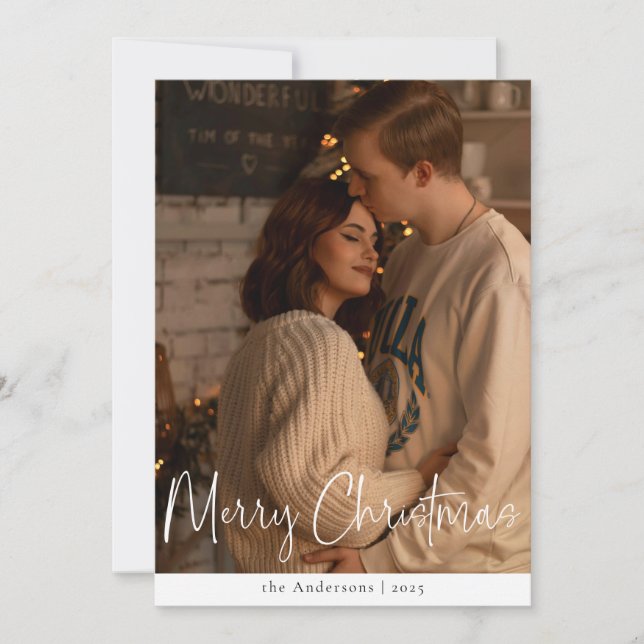 Modern skript - minimalistisk Photo Red-Grönt - ju Julkort (Framsida)