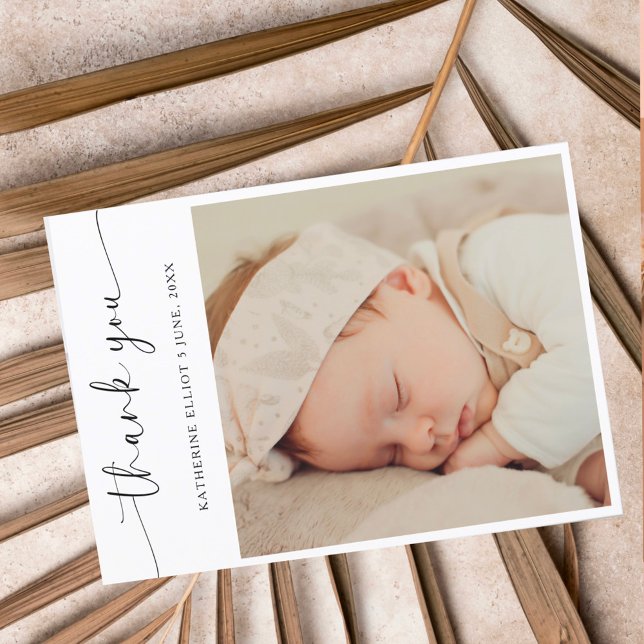 Modern Skript Minimalistisk Tack Foto Vykort (Skapare uppladdad)