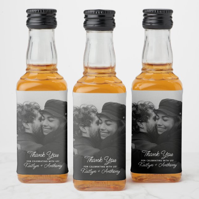 Modern skript - minimalistiskt Bröllop-foto Spritflaskor Etikett (Flaskor)