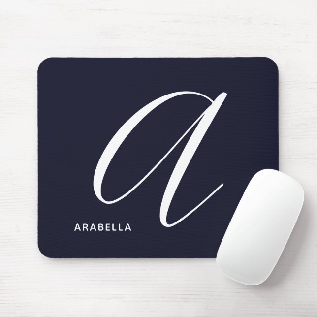 Modern skript Monogram Brev A marblå marblå Musmatta (Med mus)