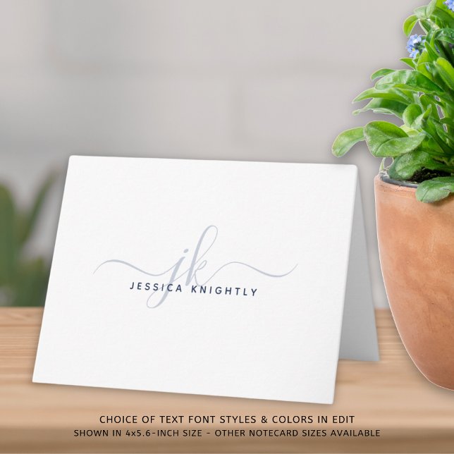 Modern skript Monogram Initialer - minimalt marint Anteckningskort (Skapare uppladdad)