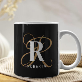 Modern skript Monogram Namn Black Guld Kaffemugg