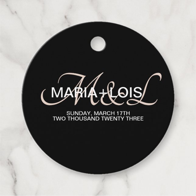 Modern skript Monogrammed svart  Rosa Bröllop Gåvor Etiketter (Framsida)