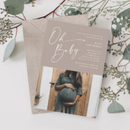 Modern Skript Neutral Foto Baby Shower Inbjudningar
