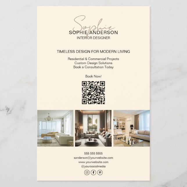 Modern skript Photo QR Cream Professionell Busines Flygblad (Framsidan)