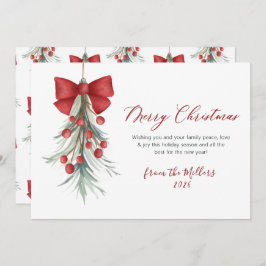 Modern skript Red Berries Greenery jul Julkort