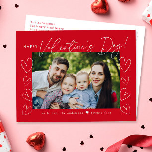 Modern skript Red Valentine Day Photo Helg Vykort