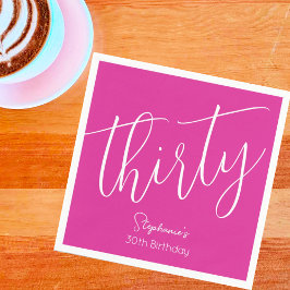Modern skript Rosa 30års födelsedag Party Pappersservett