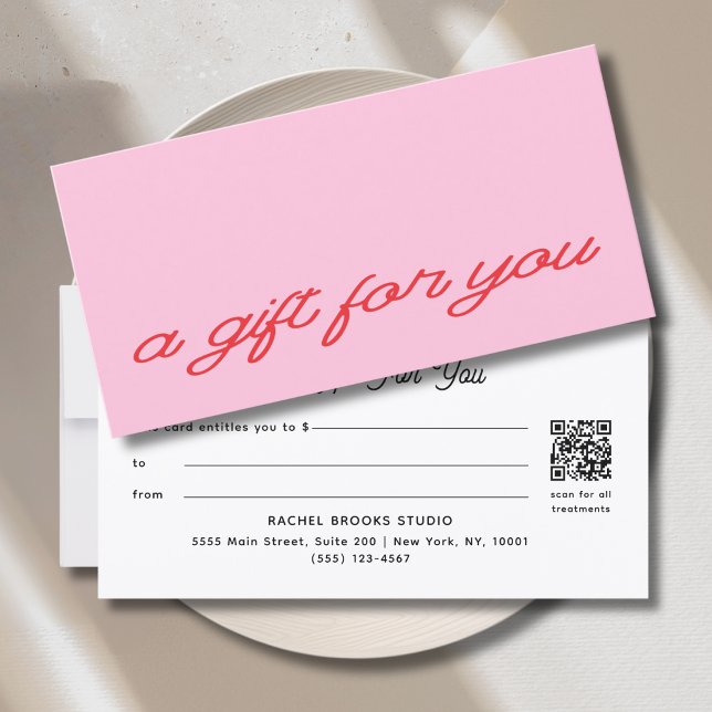 Modern Skript Rosa QR-kod Presentkort (Modern Script Pink QR Code Gift Certificate)