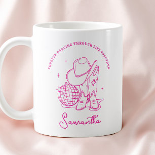 Modern Skript Rosa Västerländsk Disco Cowgirl Bff Kaffemugg