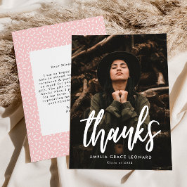 Modern Skript Rosabränd Foto Examen Tack Kort