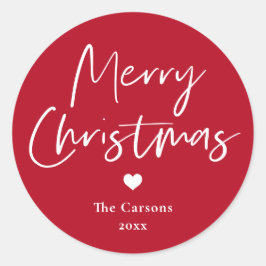 Modern skript Rött julkort - kuvert Runt Klistermärke