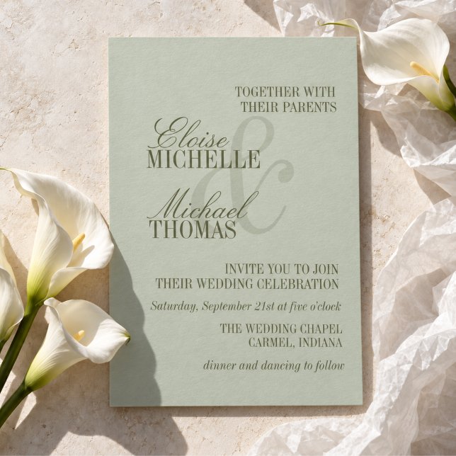 Modern Skript Salggrön Formell Bröllop Inbjudningar (Modern Script Sage Green Formal Wedding Invitation)