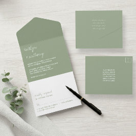 Modern Skript Salongsgrön Minimalistisk Bröllop