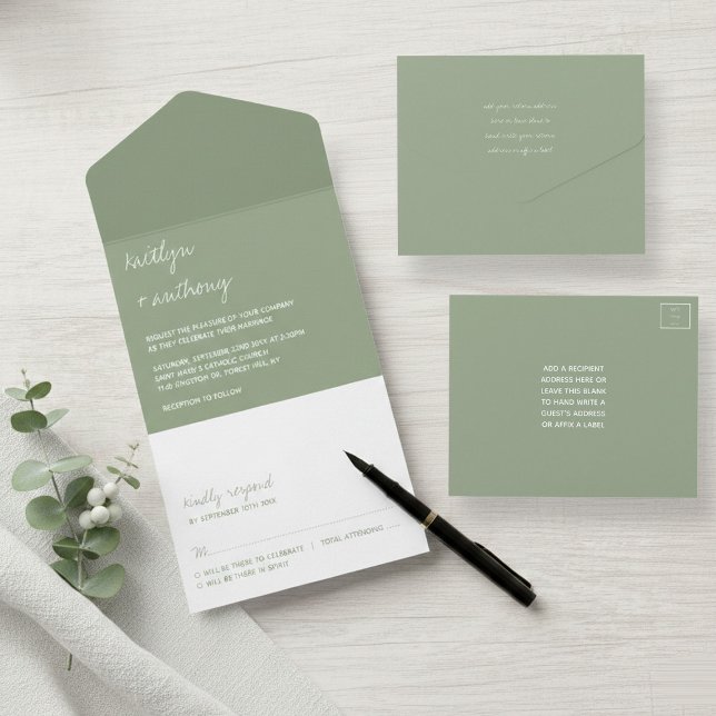 Modern Skript Salongsgrön Minimalistisk Bröllop (Skapare uppladdad)