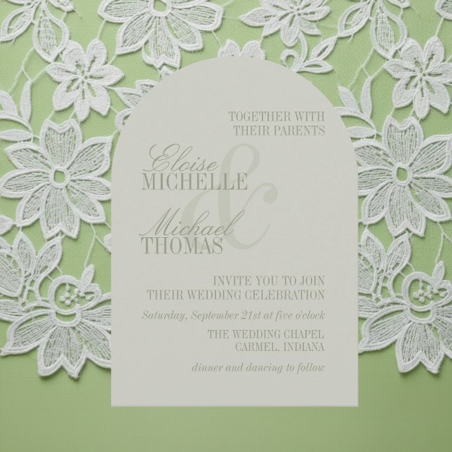 Modern Skript Salvia Grön Formell Båge Bröllop  Inbjudningar (Modern Script Sage Green Formal Arch Wedding Invitation
)
