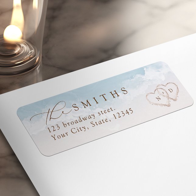 Modern skript Sand Hearts Beach Returadress Etikett (Modern Script Sand Hearts Beach Return Address Label)