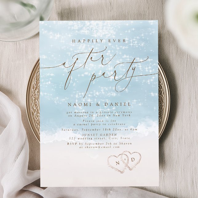 Modern Skript Sand Hjärtan Lyckliga För Evigt Fest Inbjudningar (Modern Script Sand Hearts Happily Ever After Party Invitation)