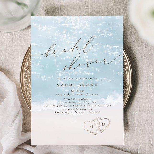 Modern Skript Sand Hjärtan Strand Bröllopsdusch  Inbjudningar (Modern Script Sand Hearts Beach Bridal Shower Invitation)