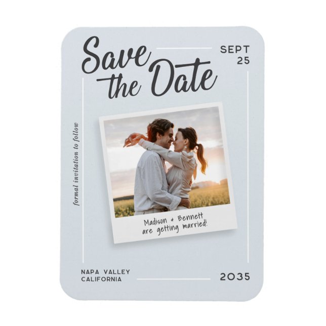 Modern skript Save the Date Retro Foto Bröllop Magnet (Vertikal)