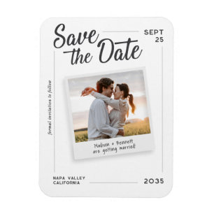 Modern skript Save the Date Retro fotobryllop Magnet