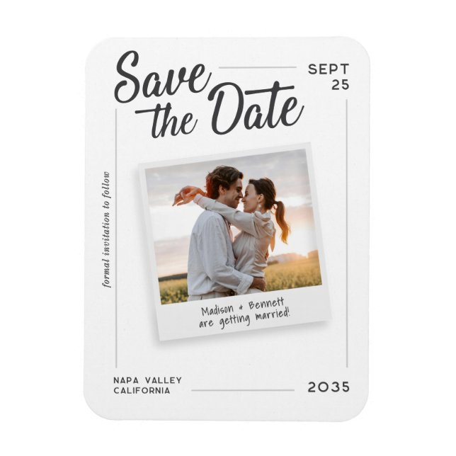 Modern skript Save the Date Retro fotobryllop Magnet (Vertikal)
