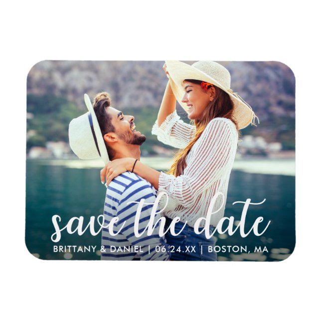 Modern skript | Spara datum meddelande Photo Magnet (Horisontell)