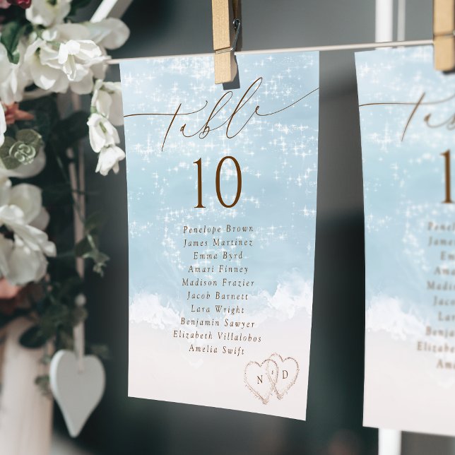 Modern Skript Strand Bord Nummer Sittplatskarta Inbjudningar (Modern Script Beach Table Number Seating Chart)