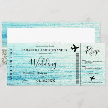 Modern skript strand flygplansboardingkort bröllop