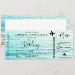 Modern skript strand flygplansboardingkort bröllop inbjudningar