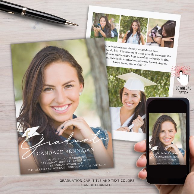 Modern skript Student 5 Photo Anpassningsbar Färg Inbjudningar (Skapare uppladdad)