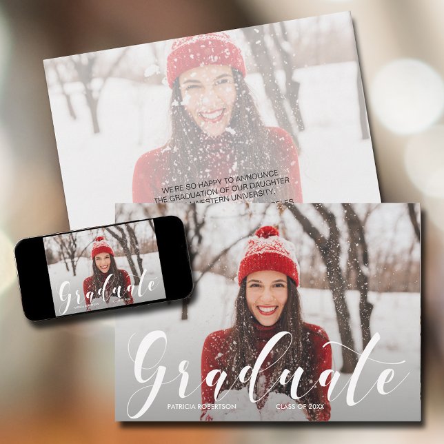 Modern skript Studenten Meddelande (Modern Script Photo Graduation Announcements)