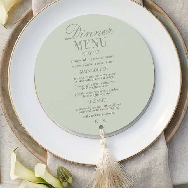 Modern Skript Svärmodig Grön Formell Bröllop Meny (Modern Script Sage Green Formal Wedding Menu)