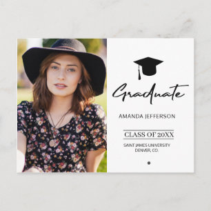 Modern skript, svart, enkelt foto studenten vykort