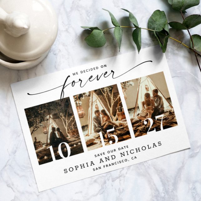 Modern skript | Svartvit 3 fotokollage Spara Datumet (Skapare uppladdad)