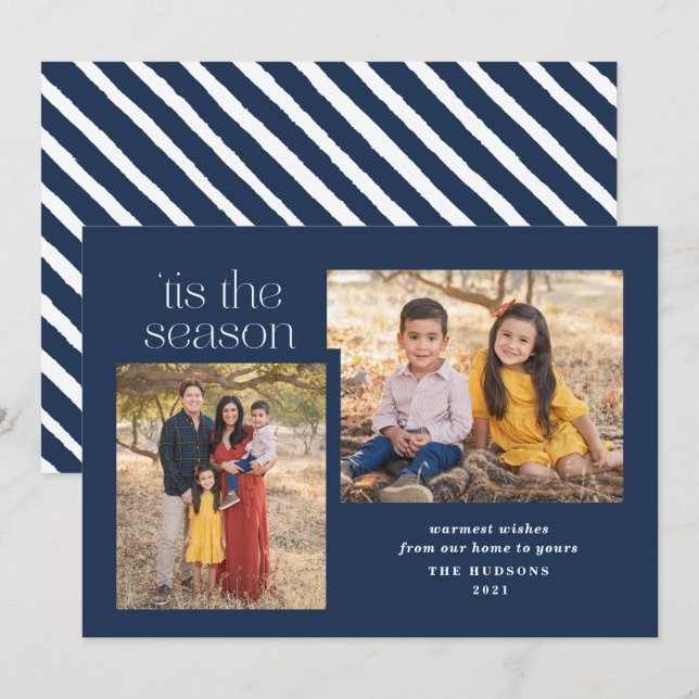 Modern skript Tis the Season Calligraphy Photo Hol Julkort (Fram/baksida)