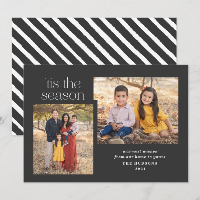Modern skript Tis the Season Calligraphy Photo Julkort (Fram/baksida)