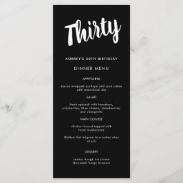 Modern skript, valfritt år, 30års födelsedag Party Meny