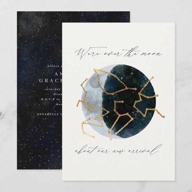 Modern skript vattenfärg måne star celestial (Fram/baksida)
