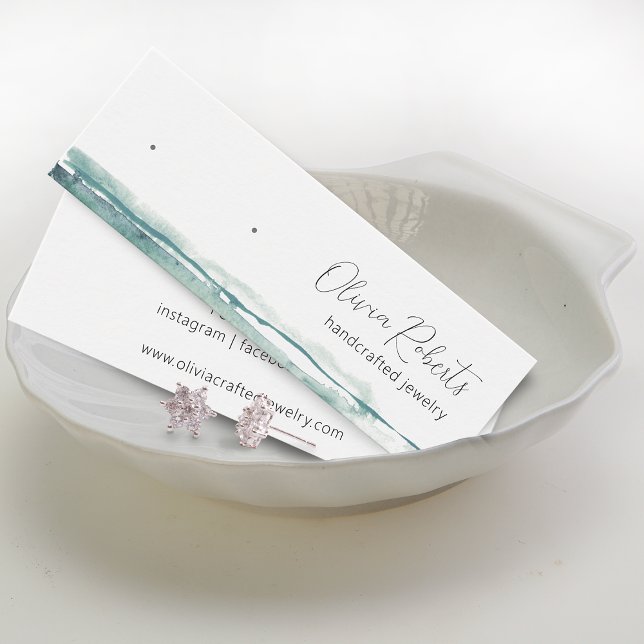 Modern skript vattenfärgssmyckeskort för örhängen litet visitkort (Modern Script Watercolor Earring Display Card)