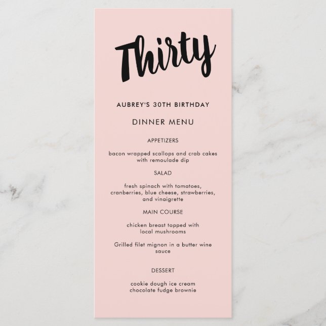 Modern skript, vilket år som helst 30års födelseda meny (Framsida)