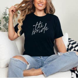 Modern skript vit och svart bricka t shirt