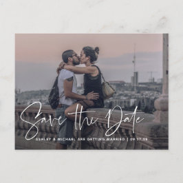 Modern skript, vit överlägg, Bröllop Meddelande Vykort