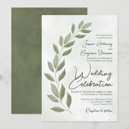 Modern skript Watercolor Sage Greenery Bröllop Inbjudningar